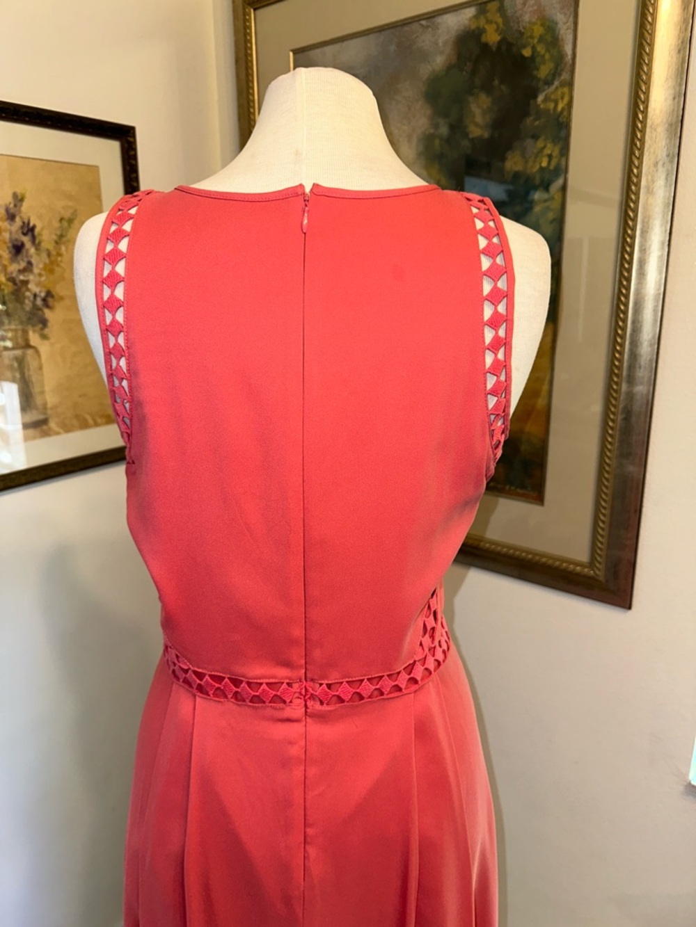 Ann Taylor Women's Sleeveless Coral A-Line Dress Size 10 - Picture 12 of 14